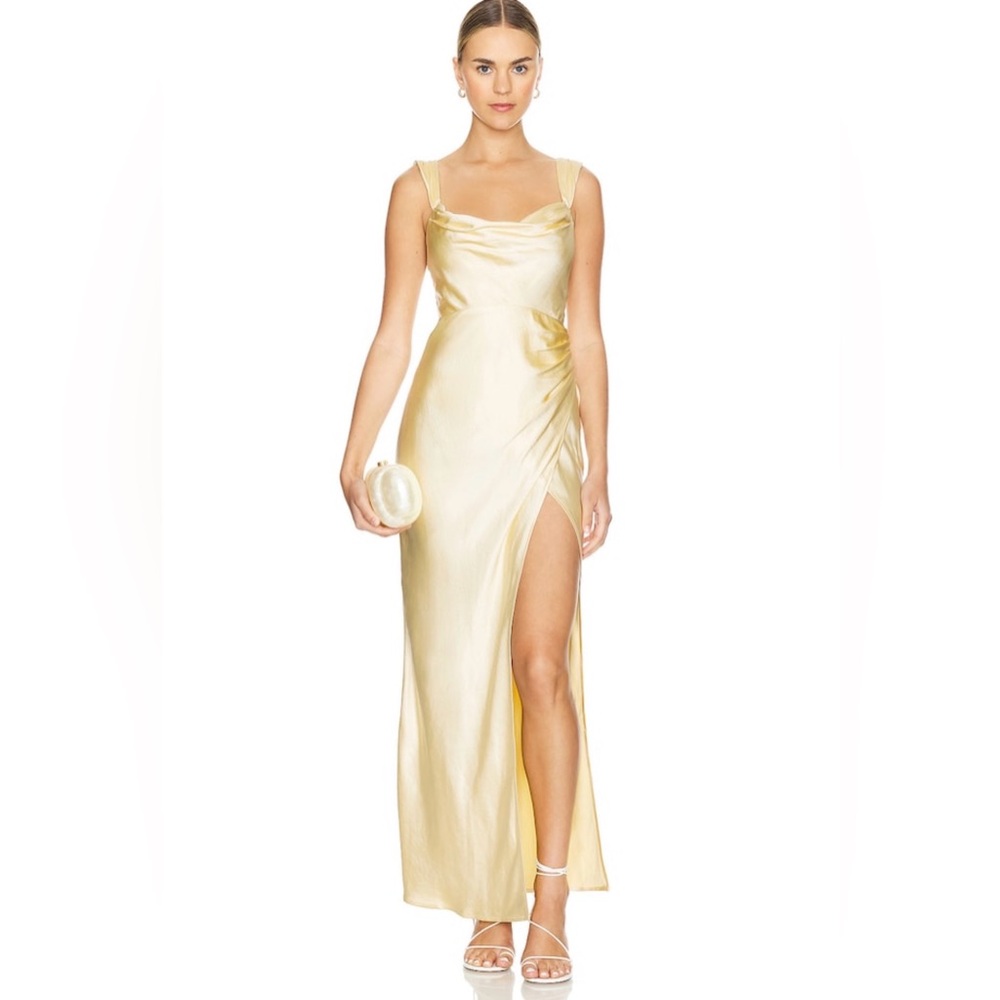 Satin Cowl Neck Midi Dress in Champagne